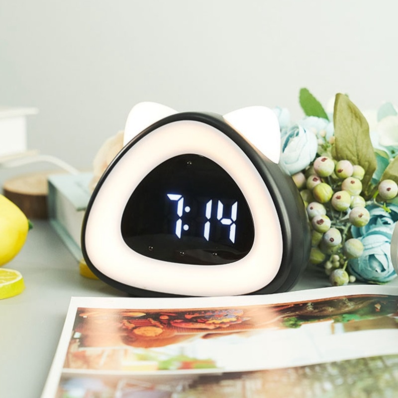 Digitale uhr nachttisch uhr aufwachen-hoch lampe katze-förmigen wecker schreibtisch Klang-gesteuert elektronische uhr mit Thermometer