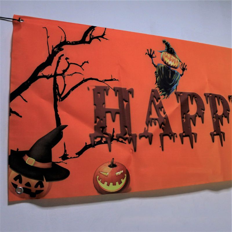 Outdoor Halloween Banner Pull Flag Decorations Celebrate Foldable Hanging Decor Porch Background Signs Party Supplies