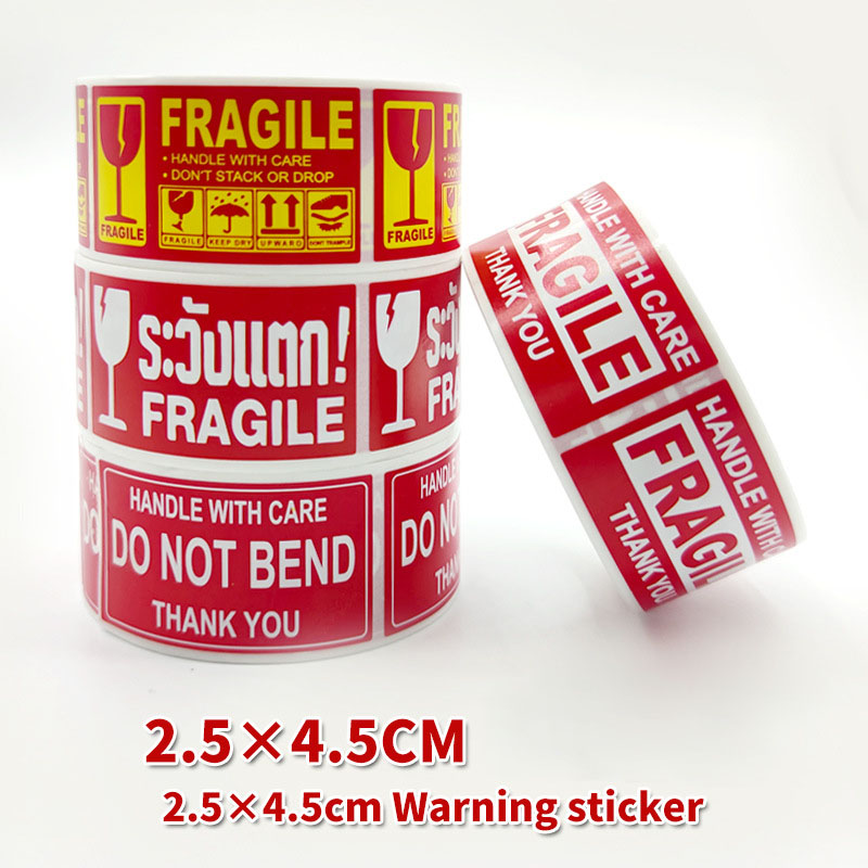 250pcs 25x45mm Warning Sticker Fragile Goods Warning Label Package Deliver Tag Keep Dry Upward Sticker Handle with Care