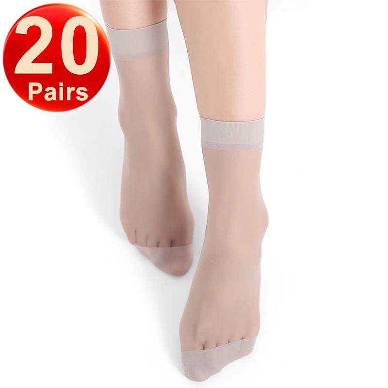 40Pcs=20Pairs Transparent Summer Socks Ultrathin Women Nylon Ladies Female Short Ankle Meias Elastic Crystal Spring Silk Sox: Blue