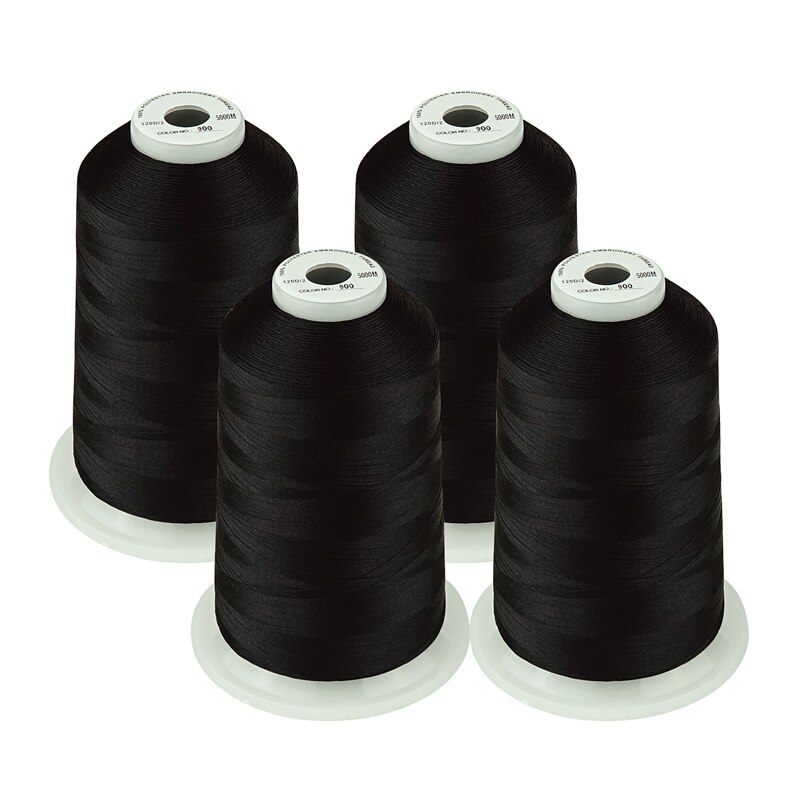 Simthread Embroidery Machine Thread 100% polyester HUGE Spool 5000 Meters 4 Colors Pack: 4 black(900)