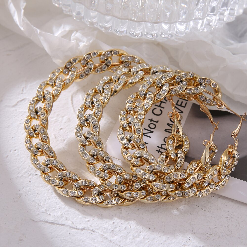 IPARAM Punk Gold Crystal Big Circle Hoop Earrings Retro Twist Geometric Circle Metal Earrings Statement Female Gothic Jewelry