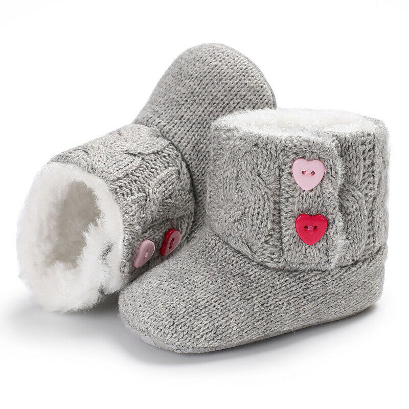 Zapatos para bebés y niñas Botas de nieve de invierno Botas de piel de cuero cálido Botas de bebé a prueba de agua Botas infantiles zapatos antideslizantes Botón de amor: Gris / 11