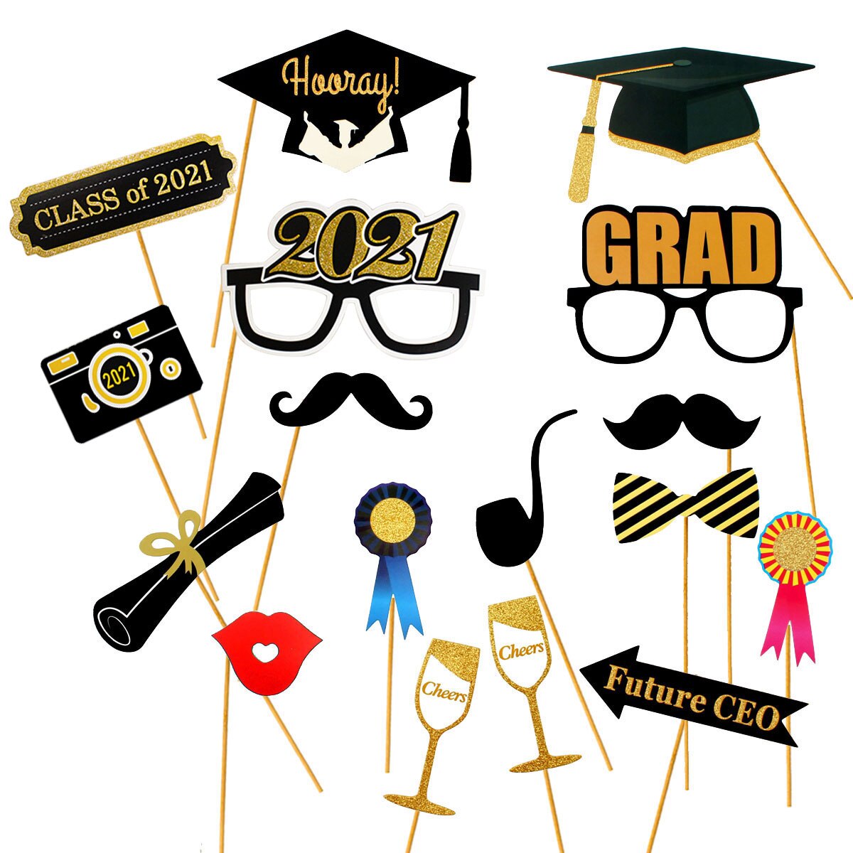 28pcs Paper Photo Booth Props Graduation Party Decoration Photobooth Bachelor Cap Grad Congrate Graduated Supplies