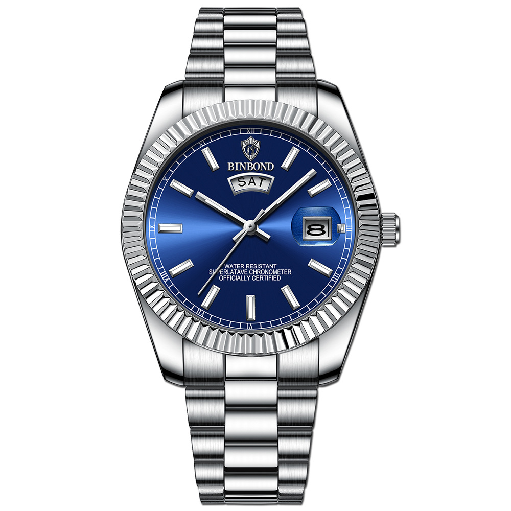 BINBOND Men's Brand Business Sports Quartz Watch 30M Waterproof Luminous Classic Calendar Clock Mens Wristwatch: Blue