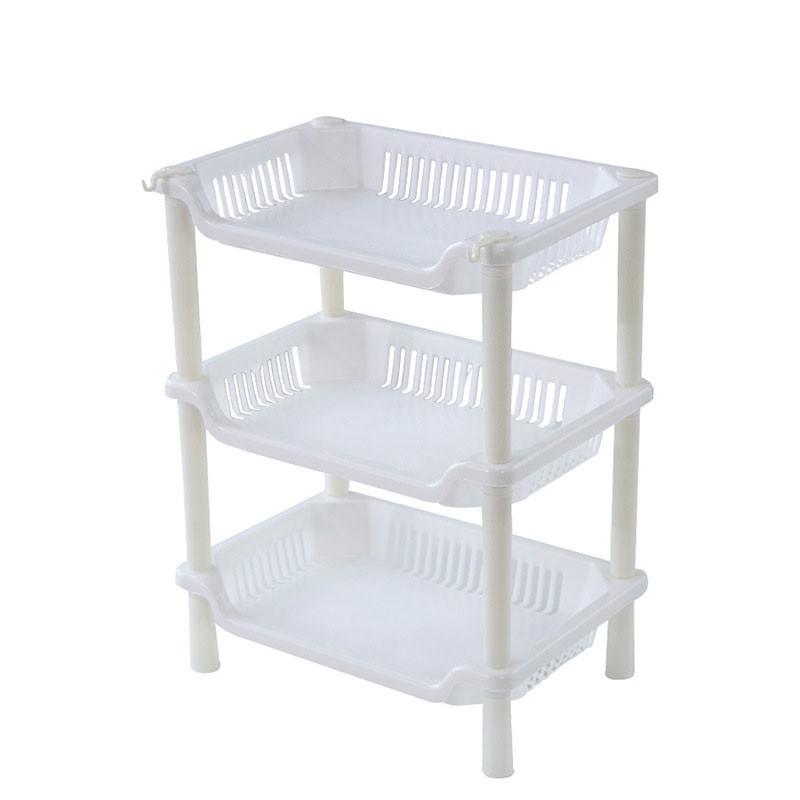 3 Tier Plastic Storage Rack Organizer Shelf Tower Utility Cart Basket For Kitchen Laundry Room Bathroom Office Home: Square White