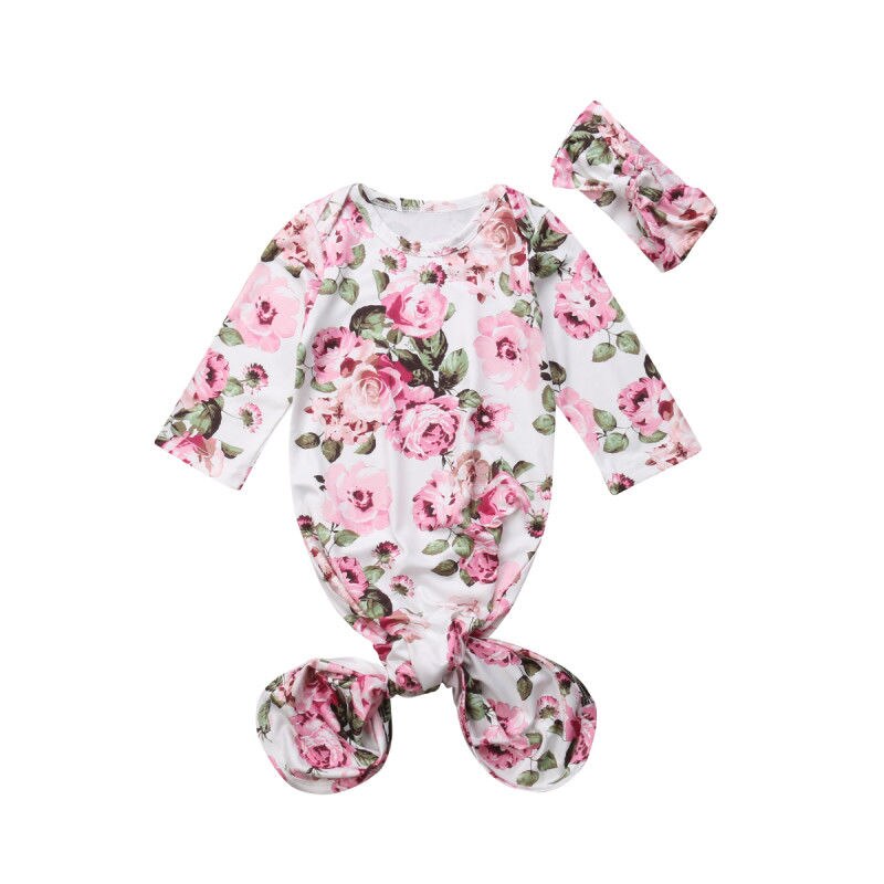 STOCK de EE. UU. Conjunto de bebé niña conjunto Floral envoltura manta saco de dormir + diadema: Azul