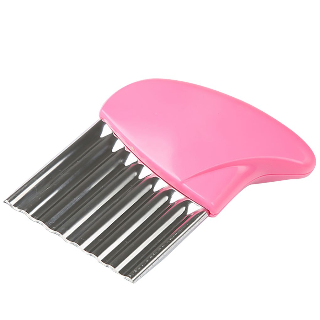 Stainless Steel Potato Chip Slicer Dough Vegetable Fruit Crinkle Wavy Slicer Knife Potato Cutter Chopper French Fry Maker 1/4pcs: 1pcs pink