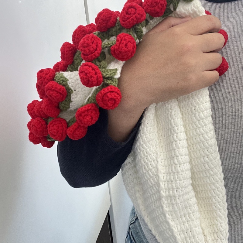 (Productos terminados) Manta tejida hecha a mano con ramo de flores, manta con ramo de rosas, manta suave tridimensional para abrazar flores: Azul marino