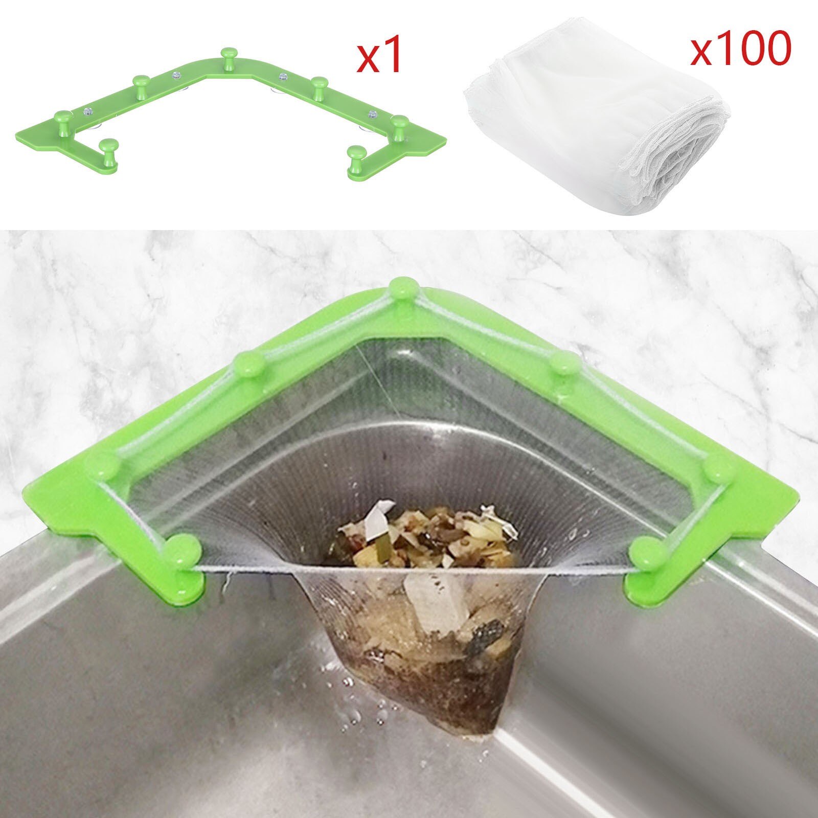 25# Inverted Triangular Hanging Sink Strainer Drain Net Bag With Bracket Vegetable Drainer Basket Kitchen Sink Filter Basket