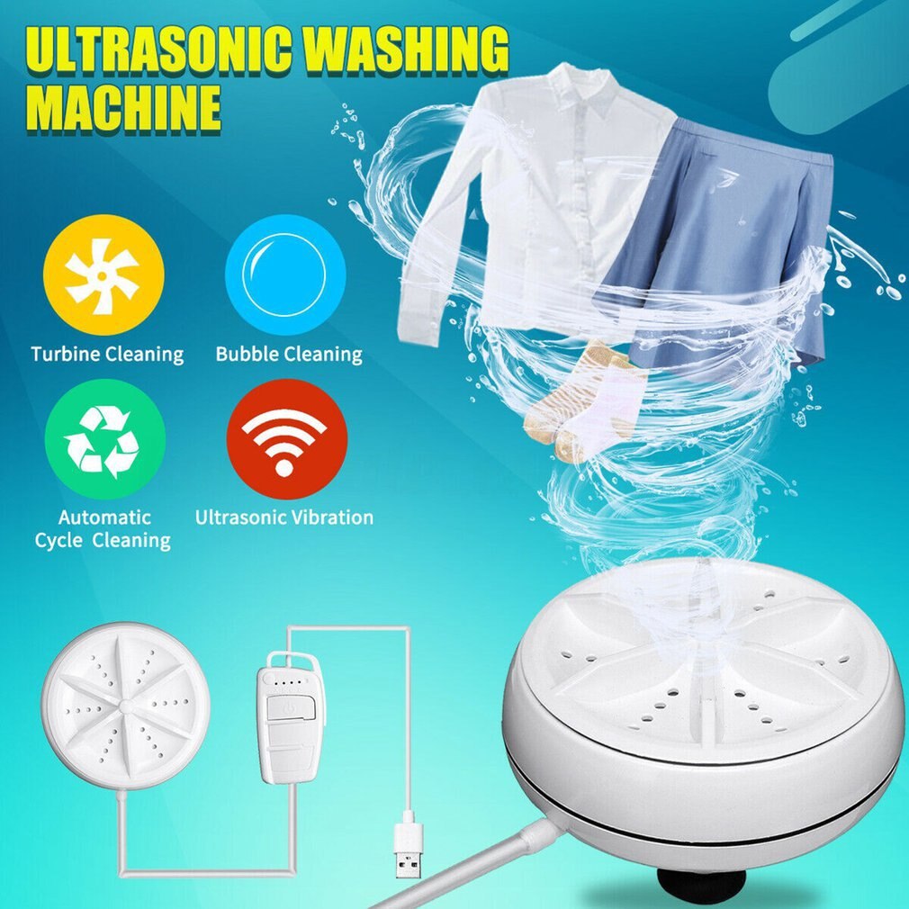Mini Ultrasonic Washing Machine Portable Turbo Personal Rotating Washer Convenient Home Business Travel USB