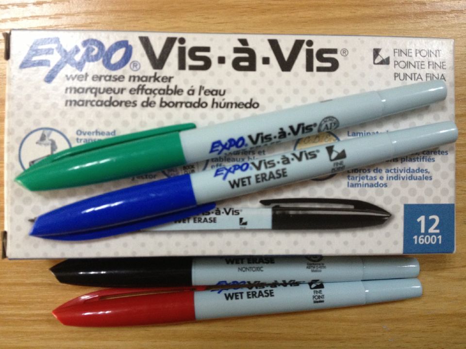 3Pcs/Lot Sharpie EXPO 16074 Vis-A-Vis Wet-Erase Overhead Transparency Markers Fine Water-based Black Green Blue Red Marker Pen