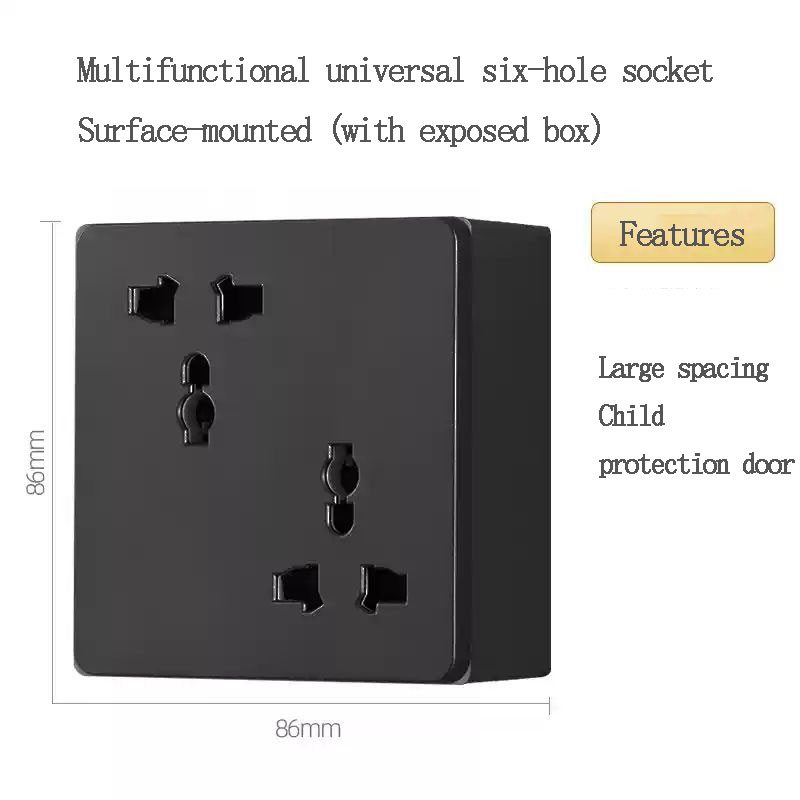 Gniazdo ścienne uniwersalne, typ 86, rozstawne, skośne, 6 gniazd, natynkowe, podwójne, 3-pinowe, brytyjskie, UK, 13A, płyta gniazdka zasilania, 4 kolory: Typ 16