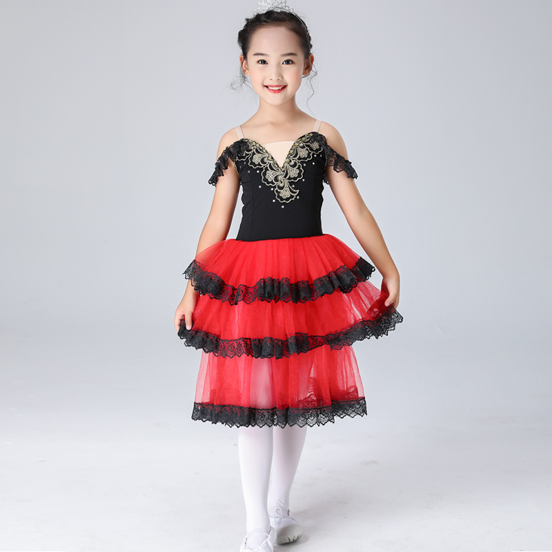 Falda larga romántica , traje de ballet para adultos y niños, traje de prueba Giselle, negro y rojo