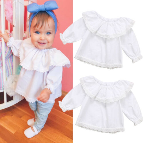 Newborn Infant Baby Girls Long Sleeve Tops Solid Clothes Lace Off Shoulder Suit For All Saeson Size 6-24M