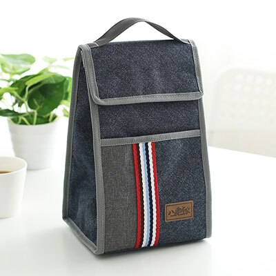 Women Insulated Oxford Lunch Bag Cotton Denim Blue Portable Thermal Lunch Box for Kids Food Cooler Bags Picnic Tote: 80076