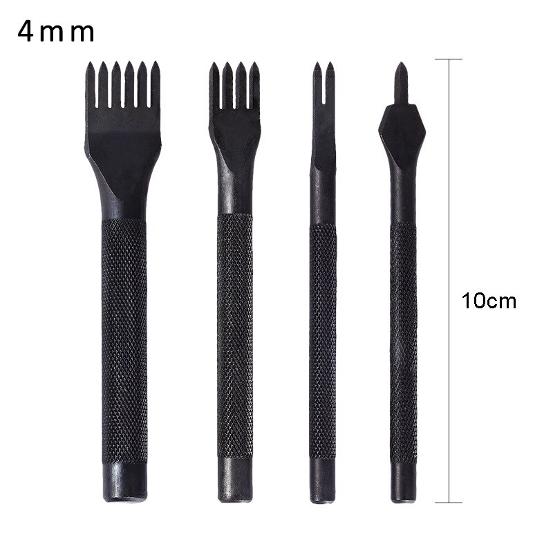 4 stk/sæt 3mm/4mm læder hulstanser stål hulskærer sort læder håndværksværktøj 1/2/4/6 tand-diy håndlavet: Sort 4mm