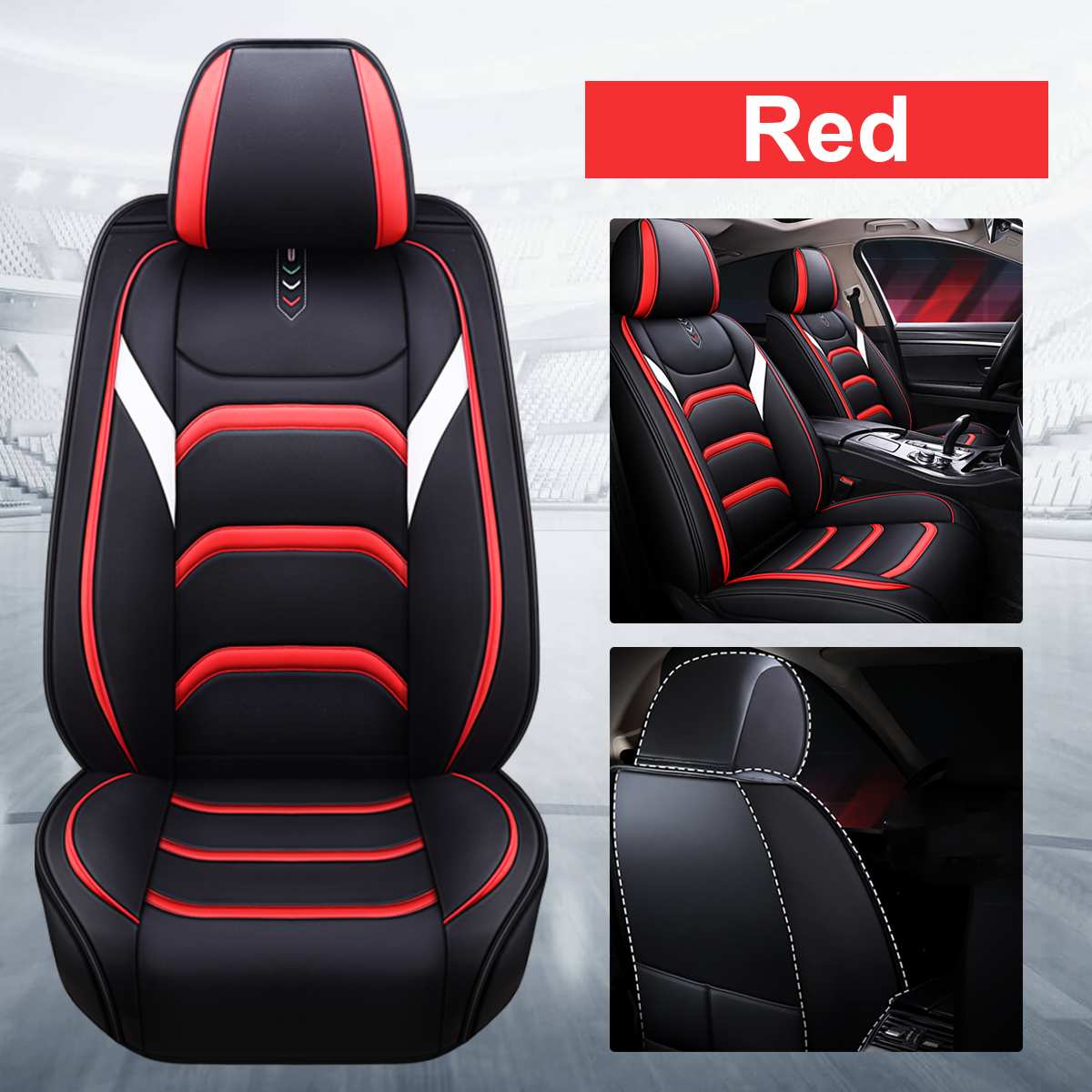 Universele Auto Stoelhoezen Set Front Stoelhoezen Pu Lederen Kussen Interieur Auto Stoel Stoelen Protector Mat Auto Accessoires: Rood