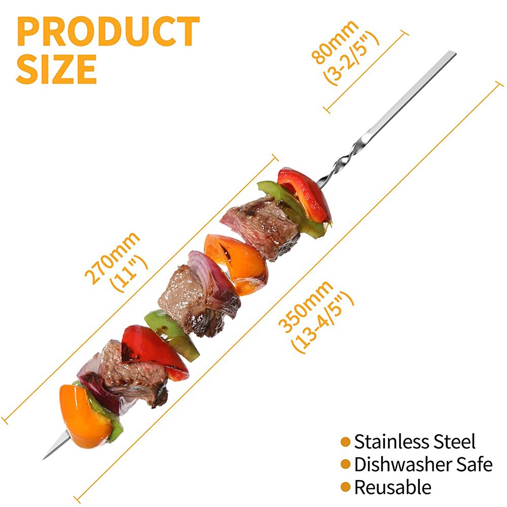 50 Pcs Rvs Bbq Barbecue Spiesjes Platte Metalen Spiesjes Voor Grillen Herbruikbare Bbq Sticks Met Draagbare Opbergtas