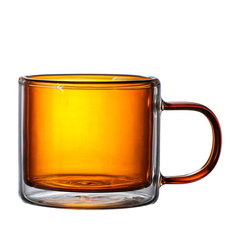 260Ml Double-Layer Glass Insulated Beer Mug Amber Color Coffee Cup Round Juice Cool Drinks Cup wine Glass