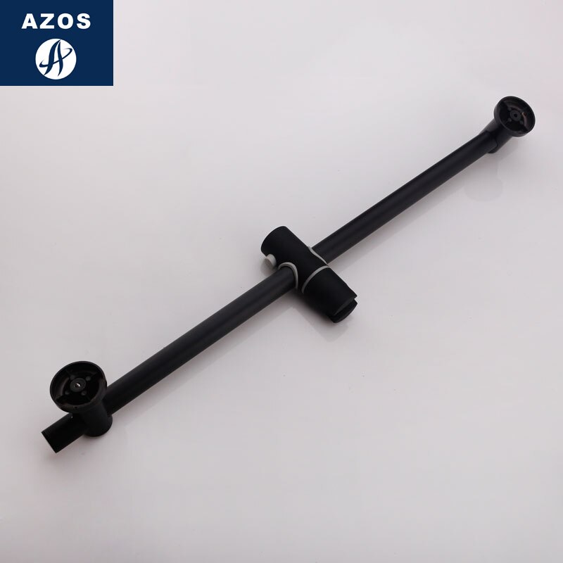 Azos Shower Rod SUS304 Stainless Steel Black Rise And Fall Rotatable Bracket Space Saving Bathroom Round HSSJ027