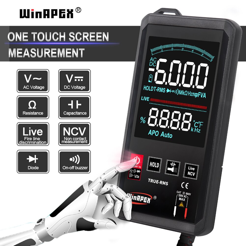 6000 Counts Automatic Digital Multimeter DC AC Voltage Frequency Tester Touch Screen Multimeter