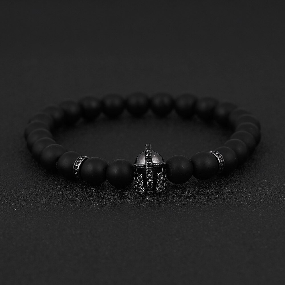 2020 moda nova caveira masculino pulseira fosco cor preta 8mm pedra grânulo pulseira para presente de jóias: 4