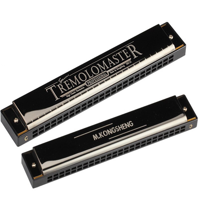 24 hull tremolo munnspill c tone munnorgan for nybegynnere utøver harmonikon trening musikkinstrumenter hobby: Svart