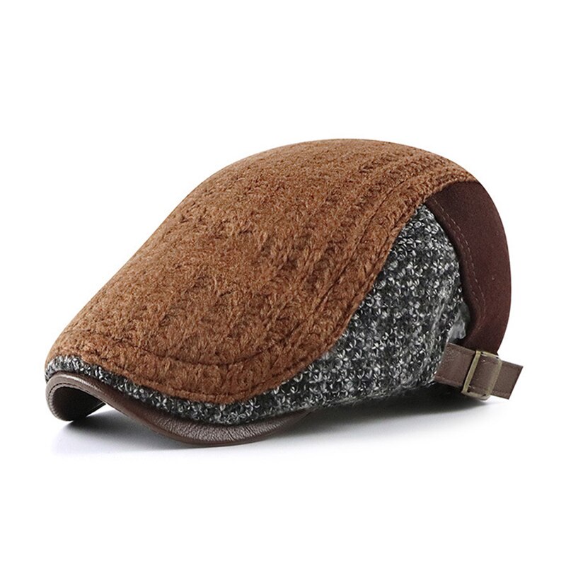 Casquette plate à chevrons en bec de canard pour hommes, béret en Patchwork, chapeau tricoté en laine, Gatsby, casquette en lierre d&#39;âge moyen, journal de Golf Cabbie, automne et hiver: Brown