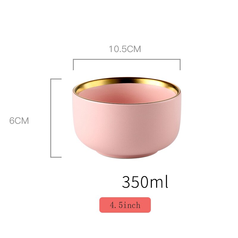 Pink keramisk porcelæn indlæg nordisk boligindretning porcelæn aftensmad tallerken suppeskål kop køkkenrestaurant redskaber guld: Lyserød