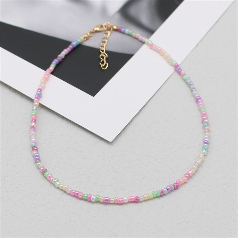Simple Seed Beads Strand Choker Women String Beaded Short Bohemia Clavicle Jewelry Necklace