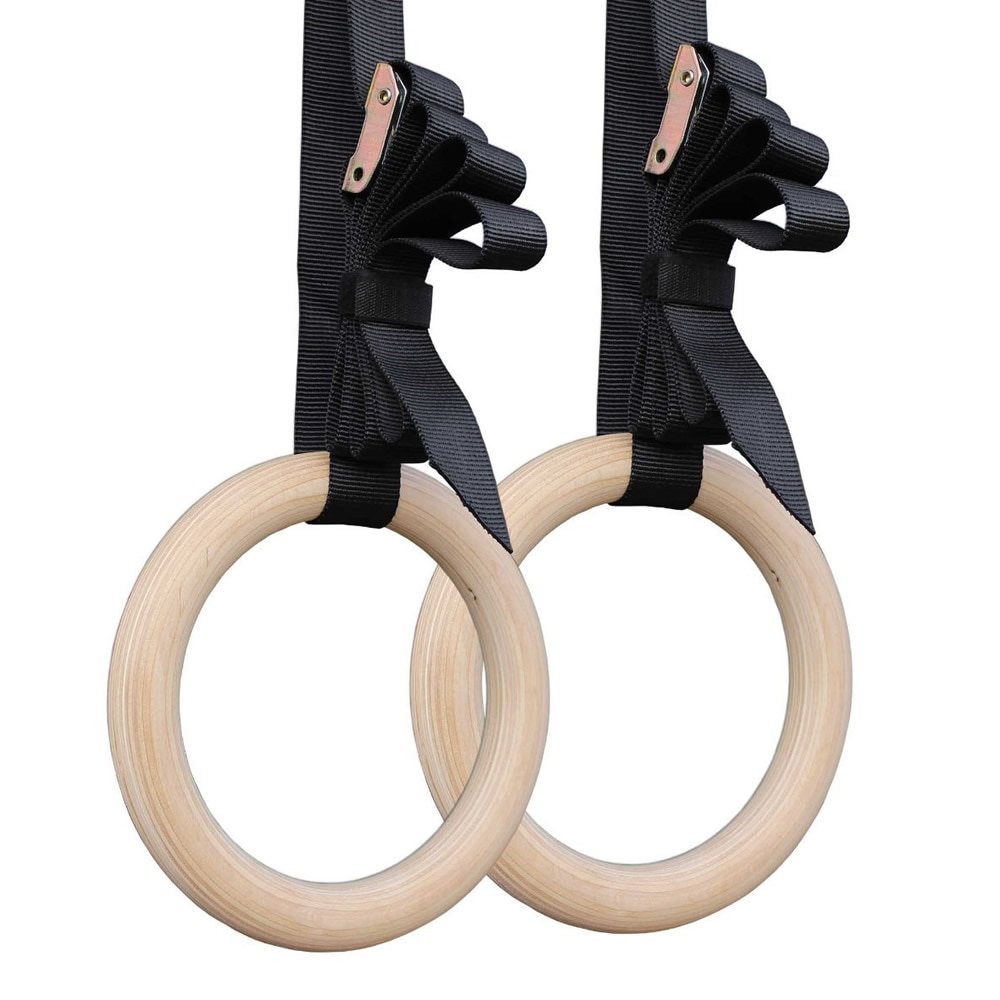 1Pair Birch Wood Gymnastic Rings Pull Up GYM Ring for Home Fitness Strength Training 2.8/3.2cm*4.5m Adjustable Straps
