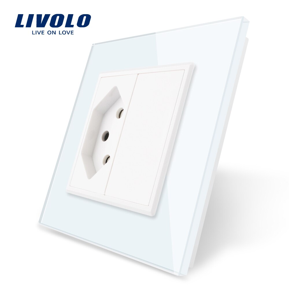 Livolo Standaard Swizss Socket, Grey Crystal Glass Panel, Ac 110 ~ 250V, 16A Stopcontact, 80Mm * 80Mm, Geen Logo: White
