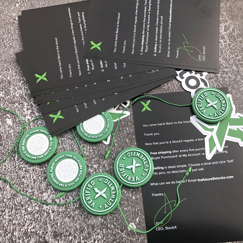 5sets Lot StockX Tag Green Circular Tag Rcode Stickers Flyer Plastic Shoe Buckle Verified X Authentic Tag