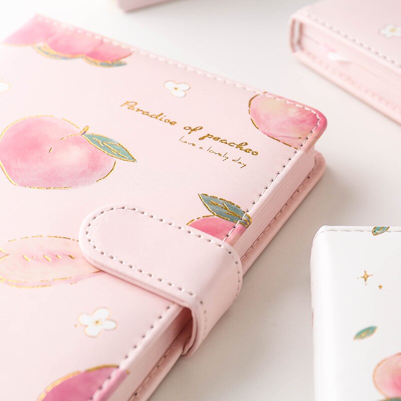Cute Peach Diary Planner for Girl Student Kawaii Small Fresh Color Page PU Magnetic Agenda Journals Notebooks Stationery