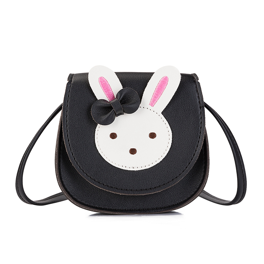 Heopono Mode Mooie Konijn Dier Kinderen Tas Goede PU Draagbare Kids Kleine Pocket Tas Meisjes Crossbody Satchel: Black