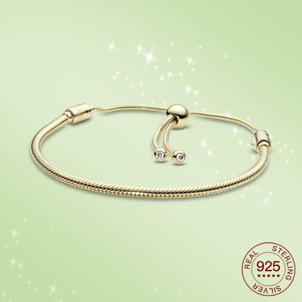 Pulsera de plata de ley 925 con abalorios, joyería de oro rosa, pulsera de CZ brillante para mujer, joyería DIY: PAB013-B