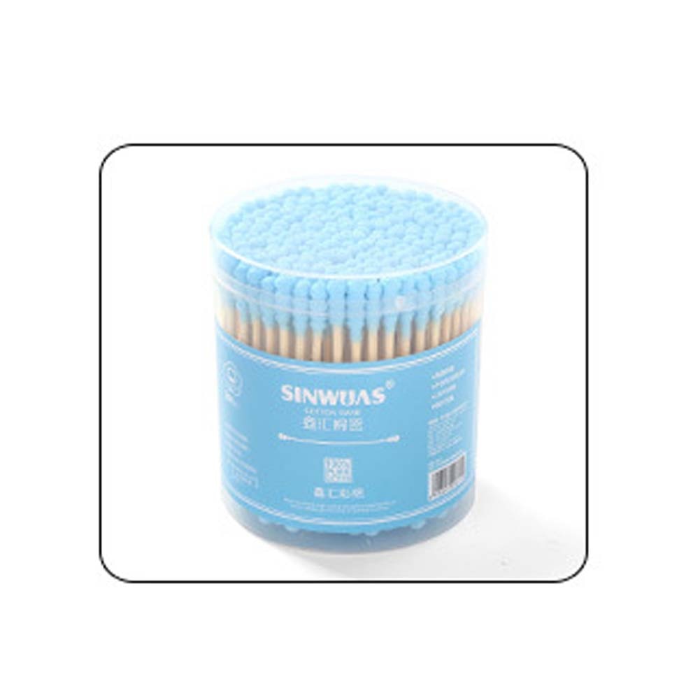 Coton tige r utilizable oreille cabeza de doble hilo desechable Limpieza de oreja algodón bastoncillos varilla de papel ecoamigable palos hilo: Blue 200pcs