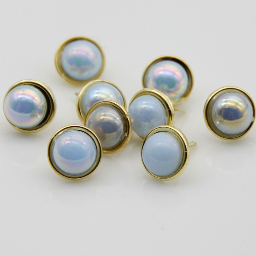 20pcs Big Colorful Pearl Brads Metal Gold Scrapbooking Embellishment Decor DIY Crafts Accessories Handmade Photo Album Fastener: Blue as photo