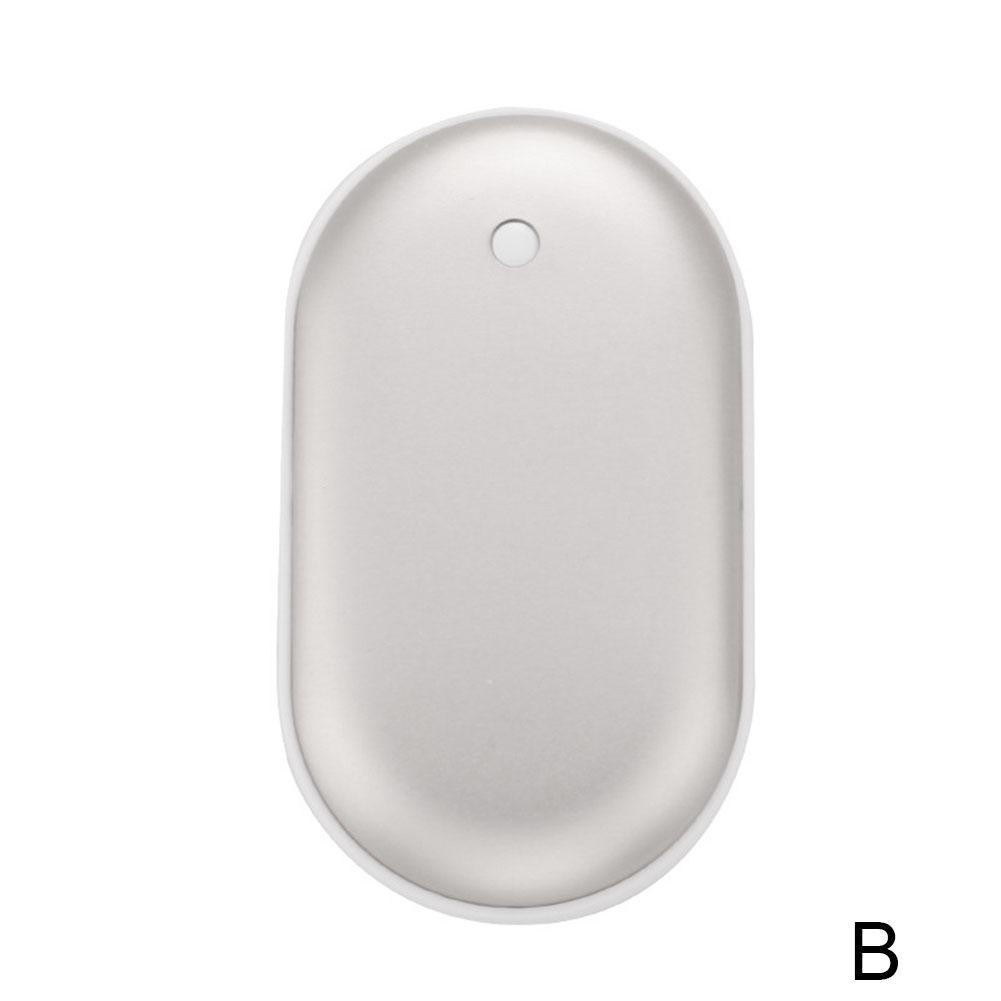 5000mAh USB Rechargeable Electric Hand Warmer Winter Double-Side Heating Mini 5V Long-Life Pocket Power Bank 2 In 1: silver