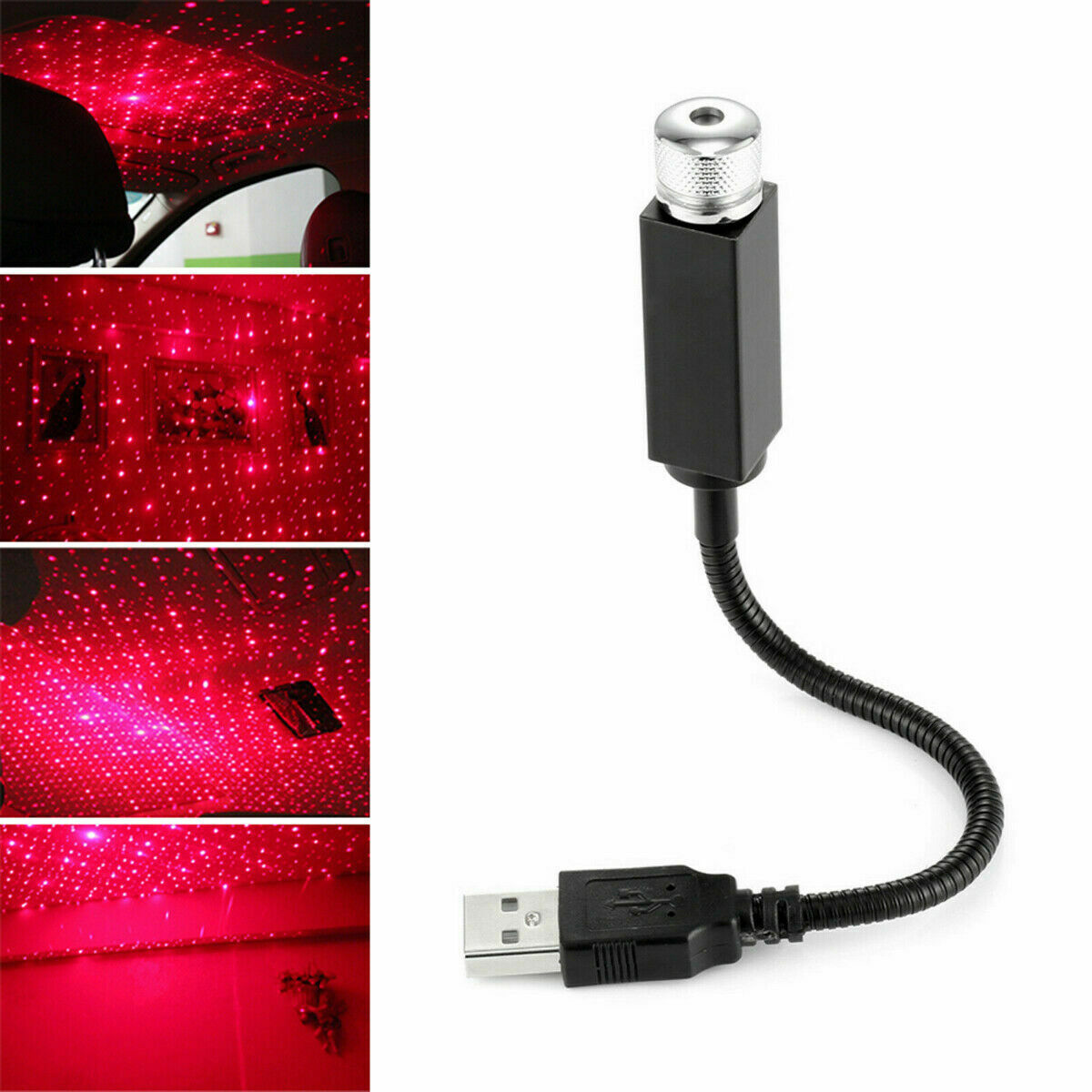 Car Decoration Projector Star Sky Ceiling Light USB LED Interior Atmosphere Lamp: Red