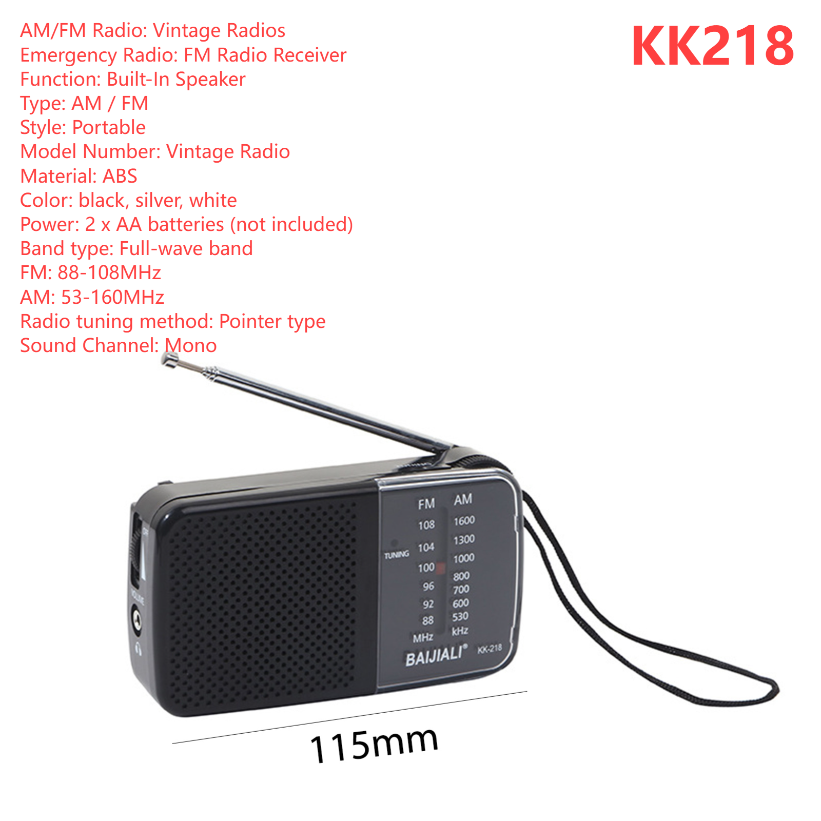 Mini fm-radiovastaanotin ladattava kokoaaltokaistan monitoimiradio teleskooppiantenni sisäänrakennettu kaiutin retkeilyyn