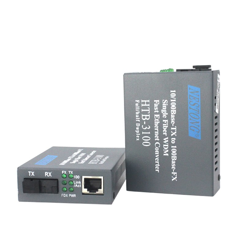 Convertidor de medios de fibra de Puerto SC HTB-3100AB-25KM A/B, 100Mbps, modo único, 25KM, 1 par