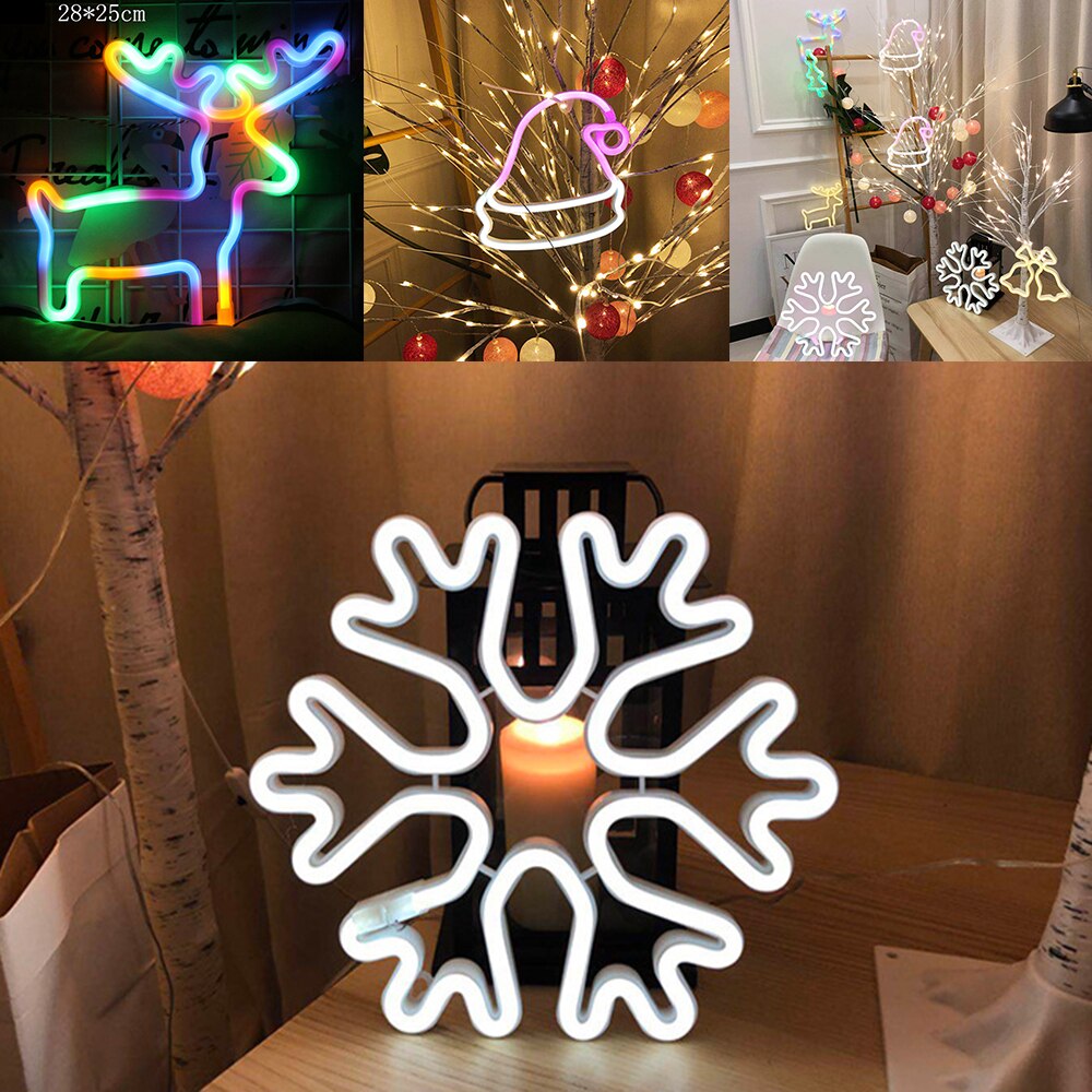 LED Neon Light USB/Battery Power Chirstmas Tree Snowflake Neon Sign Art Night Lamp Xmas Party Wedding Kids Room Decor