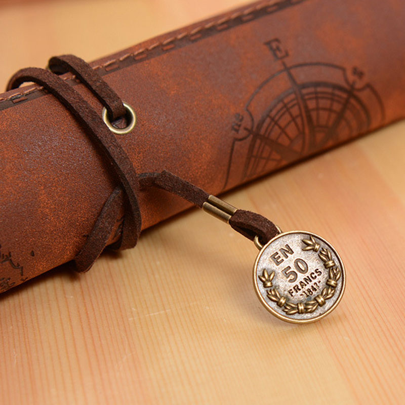 Retro Schatkaart Potlood Gevallen Luxe Roll Leer PU Pen Zak Pouch Voor Boy Girl School Briefpapier Levert Cosmetische Tas