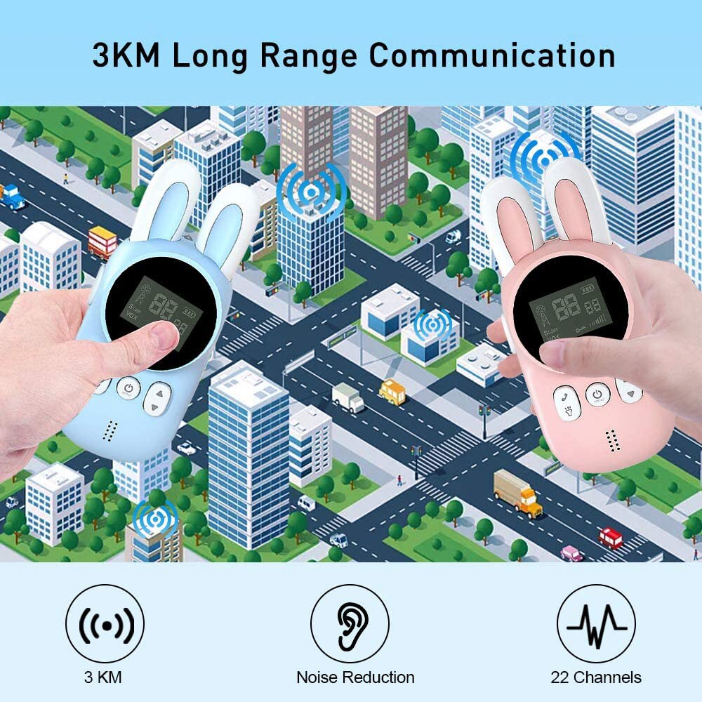 Walkie Talkies for Kids 20 Channels 3KM Range Children Walky Talky with Flashlight 3-12 Years for Adventures Hiking Camping