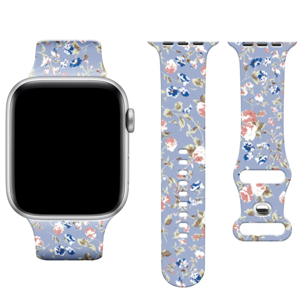 Armband för apple watch ultra band 46mm 49mm 45mm 44mm 42mm 41mm 40mm blommigt sportarmband i silikon, iwatch 10 9 8 7 6 5 4: Kolsvart / 14mm
