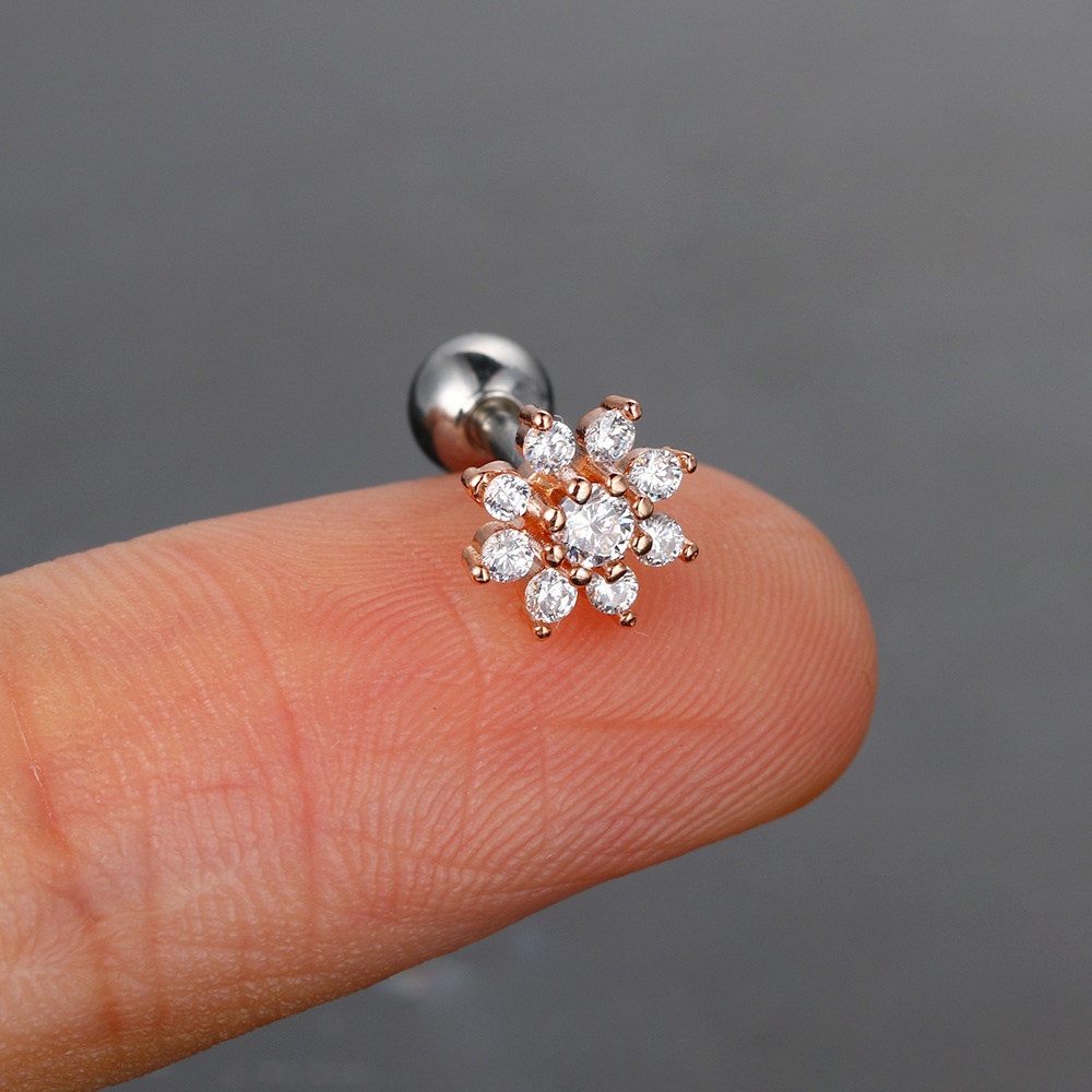 Sexy Flower Zircon Ear Piercing Stud Earring Helix Tragus Piercing for Girl Women Stainless Steel Snug Lobe Cartilage Jewelry: Antique Copper Plated