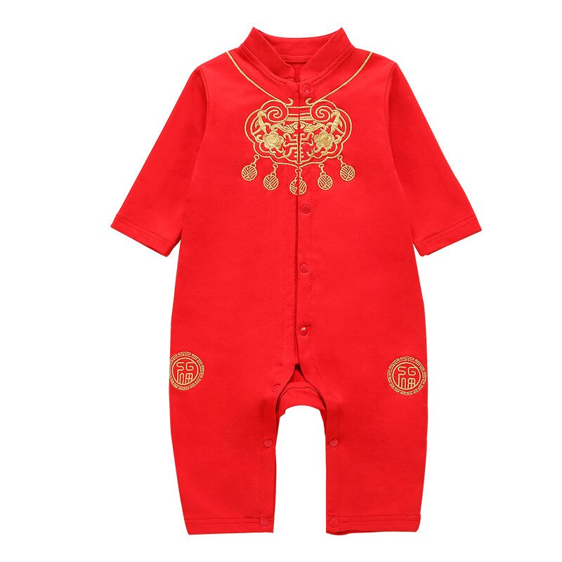 Nyfødt baby drenge tang jakkesæt traditionelle kinesiske kostumer år forår festival broderi velsignelse tøj sæt pige hanfu: Romper / 6m(66cm højde)