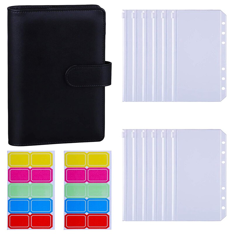 A6 Pu Bindmiddel Mouw Met 12 Pcs A6 Bindmiddel Tas 6 Gesp Cash Budget: Black